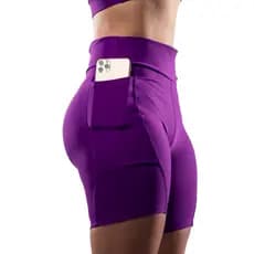 Short Academia Feminino com Bolso Bermuda Ciclista Cós Alto Suplex Fitness Compressão Corrida Cintura Alta