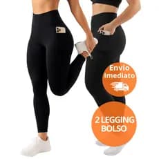 Kit 2 Calça Legging Feminina Cós Alto Bolso Lateral Suplex Fitness Academia | Cobertura Reforçada, Baixa Transparência