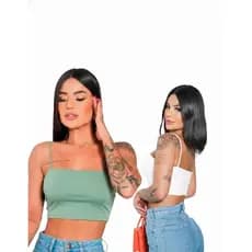 Cropped Top Faixa Alças Finas Forro Duplo Suplex Premium Confortável