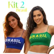 Kit 2 Cropped Top Brasil Feminino Copa do Mundo 2026 Rio de Janeiro Verão Praia Estampada