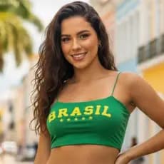 Cropped Top Brasil Feminino Copa do Mundo 2026 Rio de Janeiro Verão Praia Estampada
