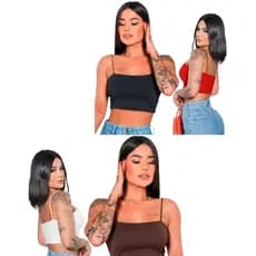 Kit 2 Cropped Top Faixa Alça Fina Elástico Básico Forro Duplo Suplex Premium Conforto Dia a Dia