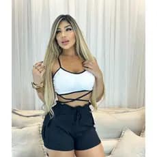 Conjunto Feminino Top Alcinha e Short Canelado Preto LS MODAS (Moda Jeans)