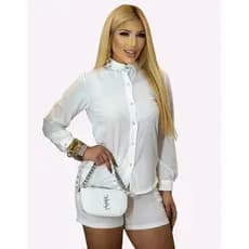 Conjunto Camisa e Short Alfaiataria Branco LS MODAS (Moda Jeans)