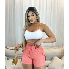 Conjunto Feminino Top Alcinha e Short Canelado Moda LS MODAS (Moda Jeans)