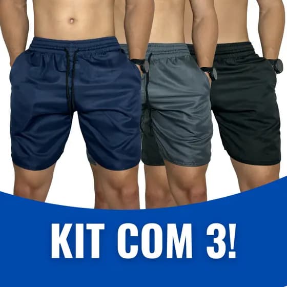 3 Short Tactel Bermuda Masculina Mauricinho Kit Shorts Tectel Praia Short Masculino Liso