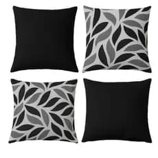 Kit 4 Capas de Almofada 45x45 Decoração Sala Quarto Folhas Preta com Zíper Invisível Lindas Modernas