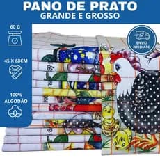 Pano de Prato Copa Louça 45x68 10 Unidades Estampado Alta Qualidade Seca de Verdade Uso Diário
