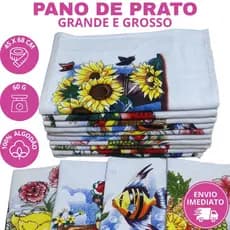 Pano de Prato 10 Un Copa Louça Grande Alta Absorção Seca Bem Cozinha Estampado Kit Premium Profissional Colorido