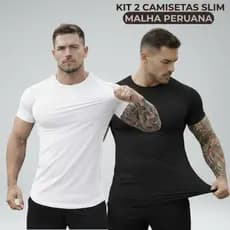 KIT 2 Camiseta Básica Masculina Slim Pima Algodão Camisa Lisa