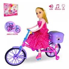 Boneca Com Bicicleta Ciclista Articulada Musical Anda E Luz