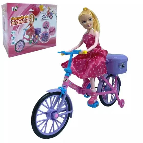 Boneca Com Bicicleta Ciclista Articulada Musical Anda E Luz