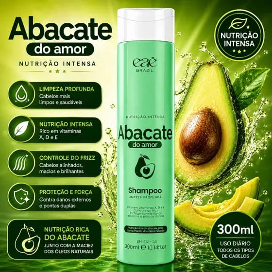 Shampoo Nutrição Abacate do Amor Ultra Nutritivo e Brilho Intenso Tratamento Capilar - Eaê Brazil