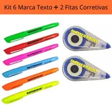 Kit 6 Marca Texto Neon + 2 Fita Corretiva Masterprint