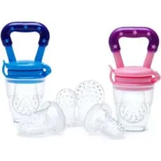 Chupeta Mordedor Alimentadora Bebê De Silicone Bico Porta Fruta Azul e Rosa