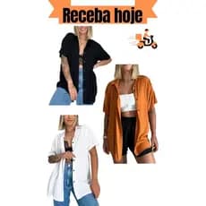 Camisa Oversized Feminina Viscolinho Manga Curta Casual Alongada