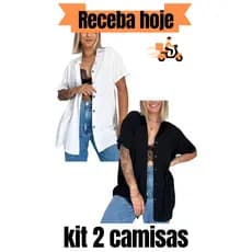 KIT 2 Camisas Feminina Alongada Blusão Manga Curta Oversized Botoes Estiloso e Casual Moda Blogueira