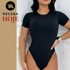 Body Feminino Manga Curta Gola Redonda Casual e Elegante Moda Basica Tendencia Bori Suplex Liso