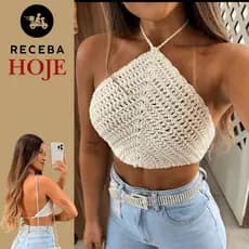 Cropped Croche Feminino Frente Única Crop Top Triangulo Crochet  Verão Carnaval Blusa de Crochê