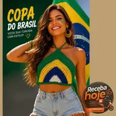Cropped Crochê Brasil Feito a Mão Croped Feminino Tricot Artesanal Triangulo Costas Nua Verão Copa