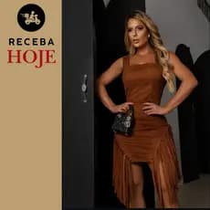 Vestido Country Feminino Com Franja Lateral Alça Grossa em Sued Rodeio Moda Boiadeira Tendência