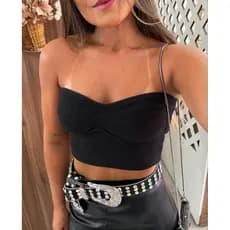 Cropped Feminino Tricot Modal Tomara que Caia Top Faixa Moda Casual Blogueira