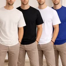 Kit 4 Camiseta Lisa Premium 100% Algodão Peruana Reforço Ombro a Ombro Gola de Ribana