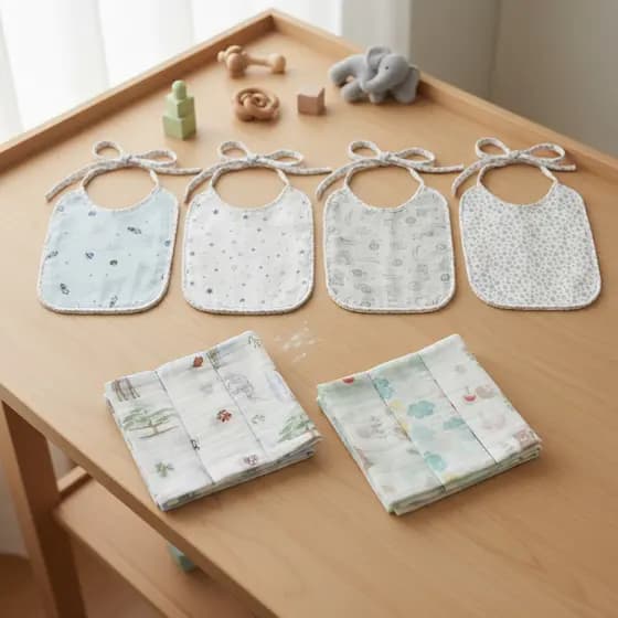 Kit com 4 Babador Flanelado e Plastificado e 6 Paninho Fraldinha de Boca Babete Enxoval Chá de Bebê
