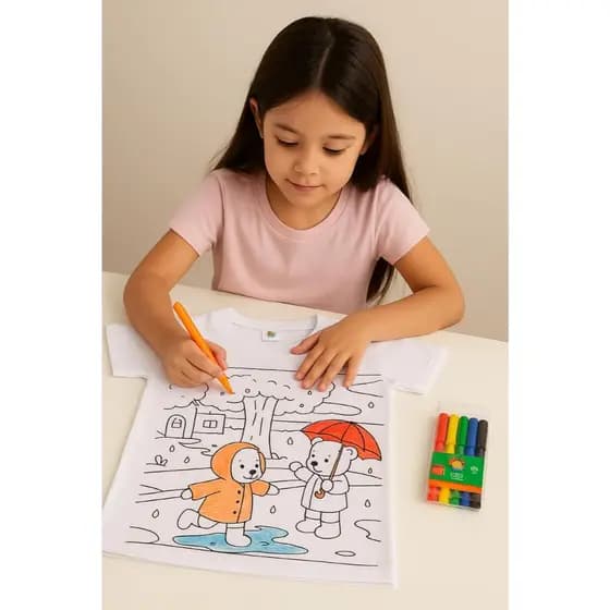 Camiseta com Canetinha Lavável para Pintar Colorir - Manga Curta - Pinte e Lave