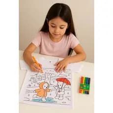Camiseta com Canetinha Lavável para Pintar Colorir - Manga Curta - Pinte e Lave