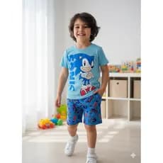 Conjunto Infantil Camiseta + Shorts Personagens Masculino Algodão Macio