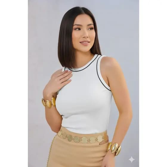 Regata Feminina Canelada Algodão Premium Gola Redonda Sem Transparência Moda Blogueira