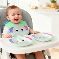 Kit introdução alimentar com pratinho, bowl e babador para bebê, menino e menina - Buba