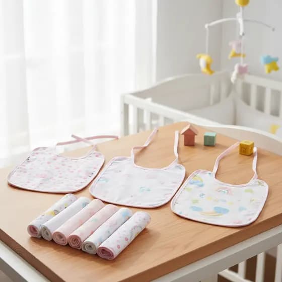 Kit com 3 Babador Flanelado e Plastificado e 6 Paninho Fraldinha de Boca Babete Enxoval Chá de Bebê