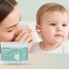 Hastes Flexíveis Buba Cotonete de Bebê com Ponta de Segurança p/ Recém-nascido 60, 120 ou 180 hastes