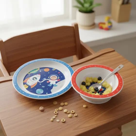 Kit Alimentação - Introdução Alimentar Bebê - Kit c/ 1 Prato + 1 Tigela/Bowl - Astronauta - Buba
