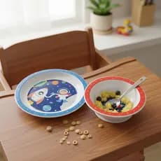 Kit Alimentação - Introdução Alimentar Bebê - Kit c/ 1 Prato + 1 Tigela/Bowl - Astronauta - Buba