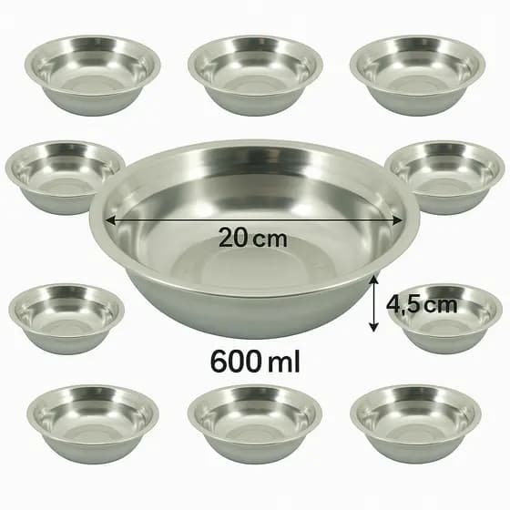 Kit com 10 tigelas bowl de inox 20cm 600ml para alimentação