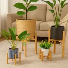 Suporte vaso plantas cachepot de madeira para casa escritórios decoração ambiente verde moderno.