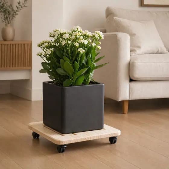 Suporte vaso quadrado com rodinhas carrinho cachepot plantas