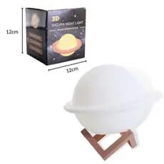 Luminária Saturno 3D Abajur LED com Alto Relevo e Base para Decoração sem Fio com Suporte 10cm Tipo Lua Cheia