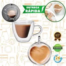 Xicara Coração Parede Dupla 80ML, de vidro borossilicato. Envio imediato.