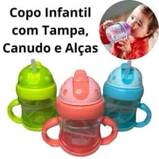 Copo Infantil Com Tampa E Canudo 200ml Com Alça Menino Menina Garrafa