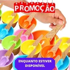 kit 6 unidades Sobremesa Tijela Pote de Plastico Tigela 200 ML Para Sobremesa Casquinha Sorvete + Colher