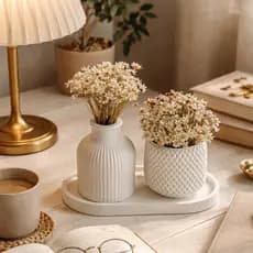 Kit Vasos e bandeja  decoração  Monica 3 peças de  gesso / sem flores / casa copa sala quarto