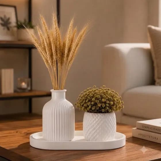 kit decorativo Virgínia vasos e bandeja /casa/ambiente /sala copa/ quarto/banheiro/presente