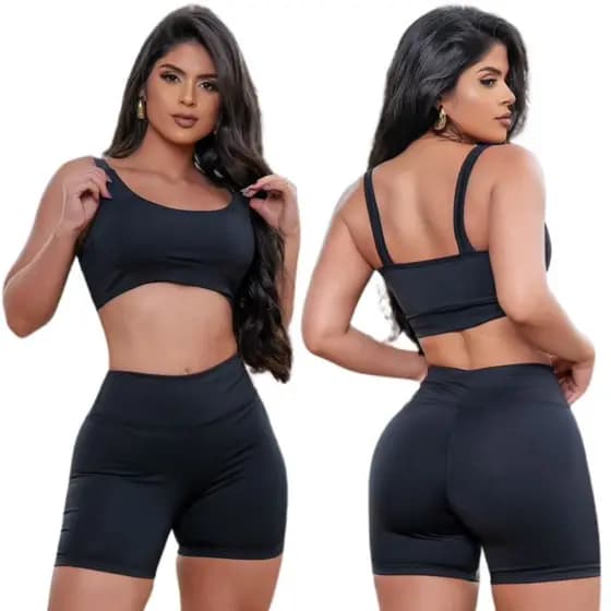 Conjunto Short Cintura alta e Top Academia Conjunto Fitness Suplex