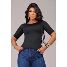 Blusa Feminina Básica Casual Manga Gola Canoa Tshirt Blusinha Feminina Moderna