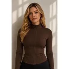 Blusa manga longa feminina roupa fitness de suplex modeladora com ziper casaco esportivo yoga gola alta elegante justa