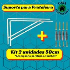 Kit 2 Cantoneira Mão Francesa 50cm Branco Brilhante Suporte Para Prateleira Com Parafusos Overtime
